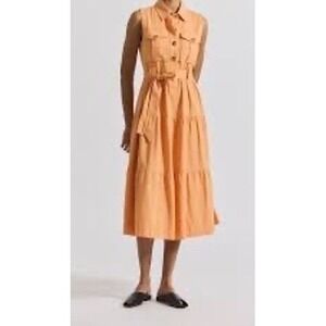 Derek Lam 10 Crosby Florence Sleeveless Shirt Dress Papaya Orange Tiered Midi